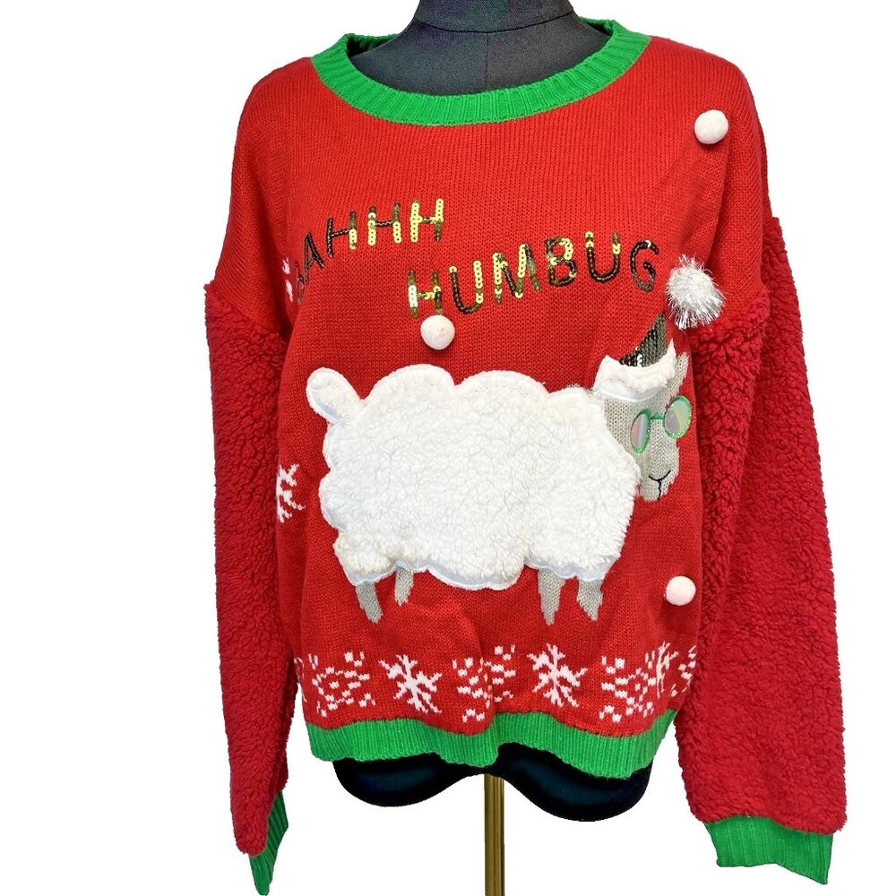 Christmas Sweater by With Love Derek Womens Large Fleece Sequin Accents‎ "Ugly"